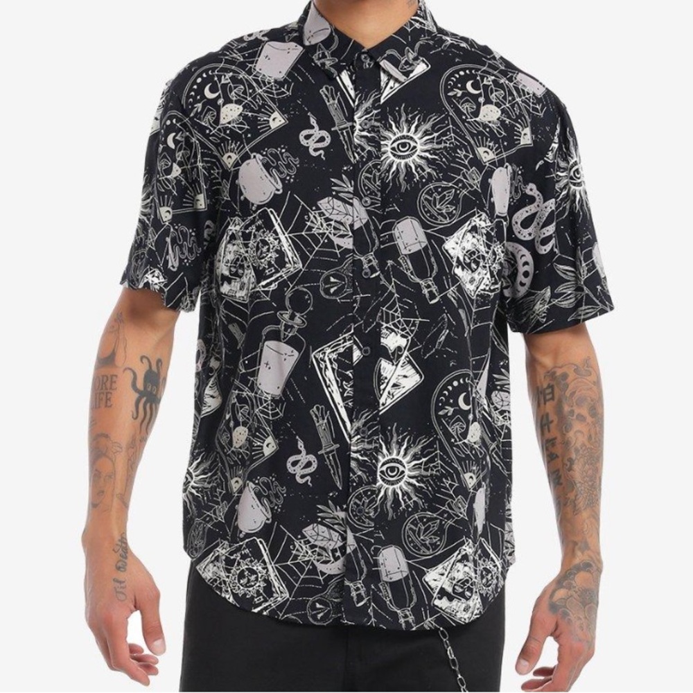 Unisex Cosmic Witchy Icons Woven Button Up Hot Topic